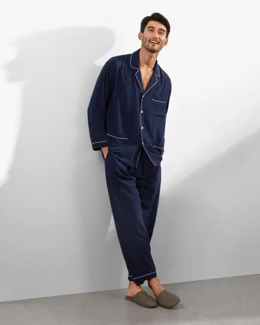 18 Momme Silk Pajamas Set With Lapel Collar Men Lilysilk Pajamas