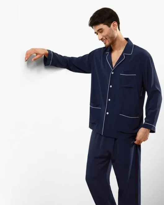18 Momme Silk Pajamas Set With Lapel Collar Men Lilysilk Pajamas