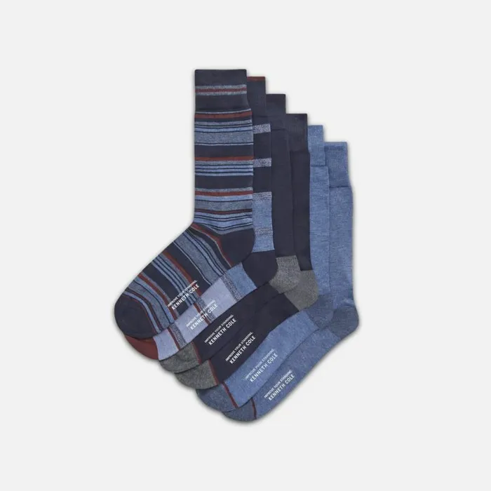 6Pack Stripe Selection Socks Navy Men Kenneth Cole Socks Underwear Loungewear