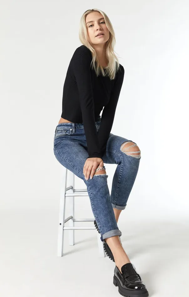 Ada Boyfriend Jeans In Mid Ripped Recycle Blue Women Mavi Jeans Denim