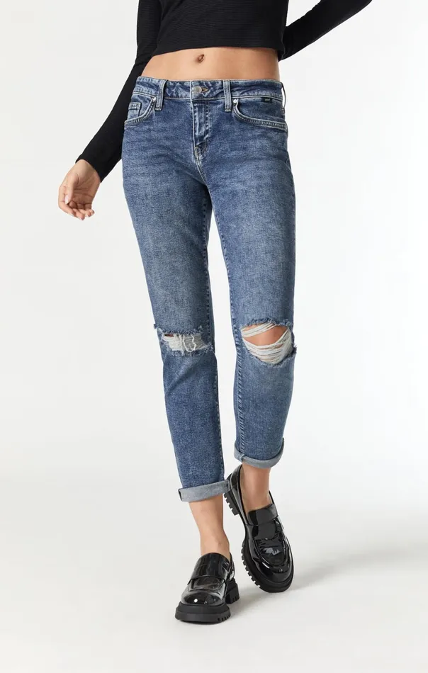 Ada Boyfriend Jeans In Mid Ripped Recycle Blue Women Mavi Jeans Denim Ada Boyfriend Jeans In Mid Ripped Recycle Blue Women Mavi Jeans Denim