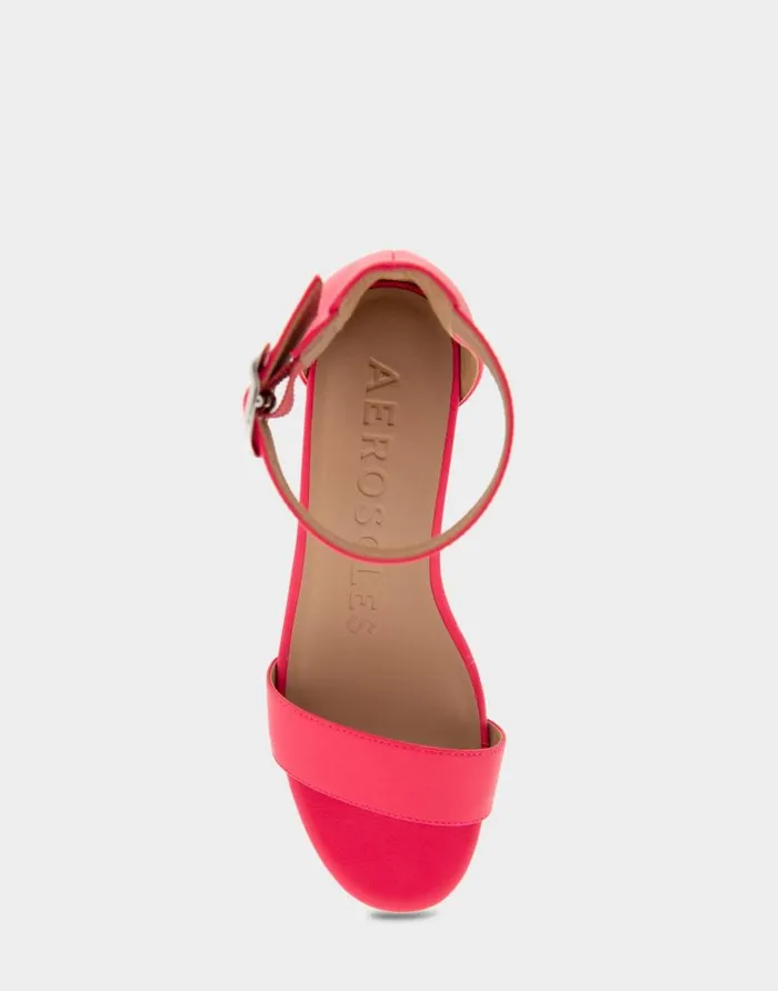 Aerosoles Comfortable Women039s Ankle Strap Mid Wedge Sandal In Virtual Pink Faux Leather Virtual Pink Faux Leather Women Wide Width Sandals