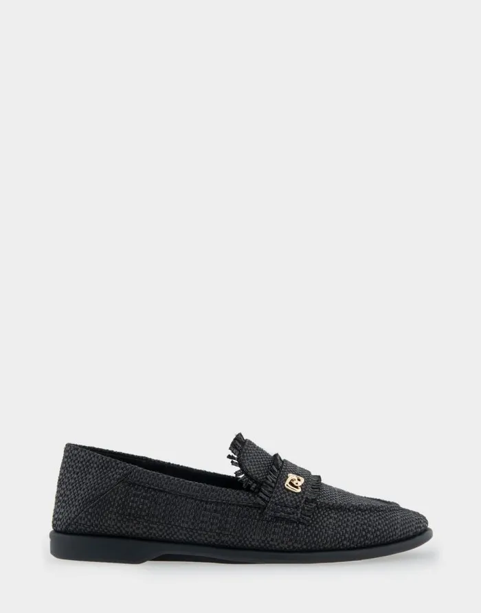 Aerosoles Comfortable Women039s Collapsible Back Loafer In Black Raffia Raffia Fabric Black Raffia Women Clogs and Mules