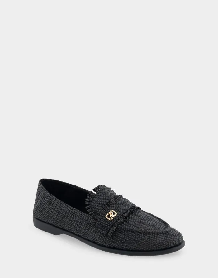 Aerosoles Comfortable Women039s Collapsible Back Loafer In Black Raffia Raffia Fabric Black Raffia Women Clogs and Mules