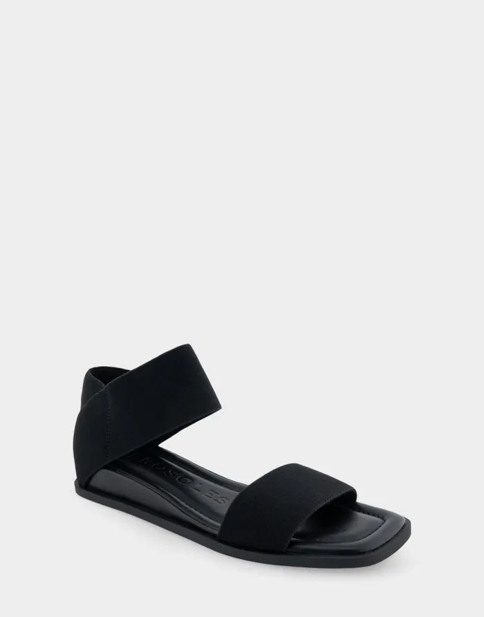 Aerosoles Comfortable Women039s Elastic Banded Mini Wedge Sandal In Black Elastic Fabric Black Women Wide Width Sandals