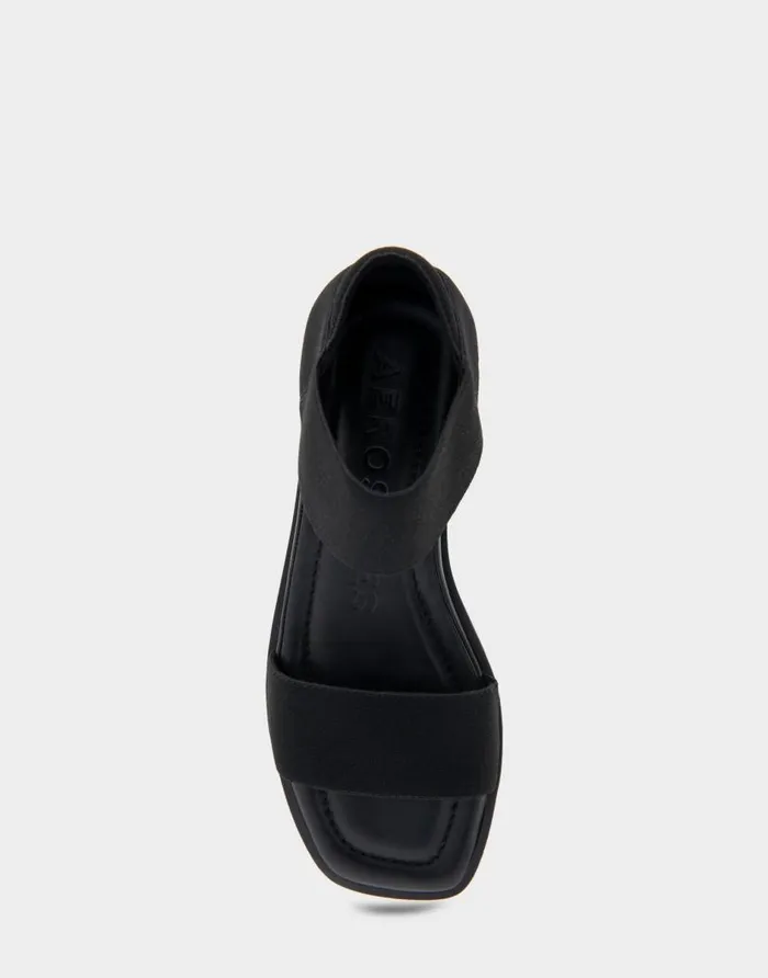Aerosoles Comfortable Women039s Elastic Banded Mini Wedge Sandal In Black Elastic Fabric Black Women Wide Width Sandals