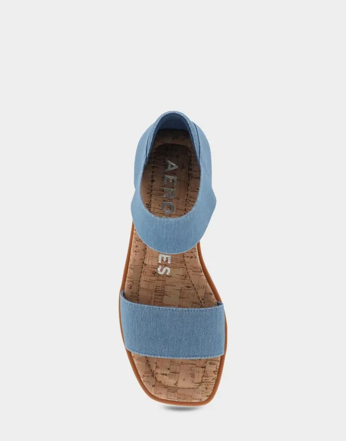 Aerosoles Comfortable Women039s Elastic Banded Mini Wedge Sandal In Denim Fabric Denim Fabric Denim Fabric Women Wide Width Sandals