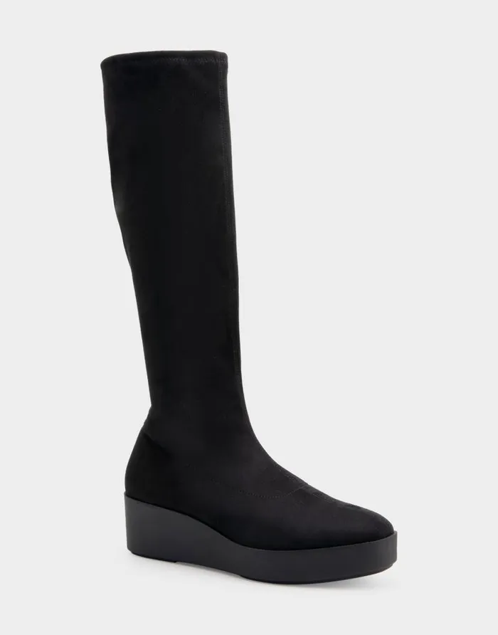 Aerosoles Comfortable Women039s Flatform Heel Tall Shaft Boot In Black Stretch Faux Suede Black Stretch Faux Suede Women Tall Boots