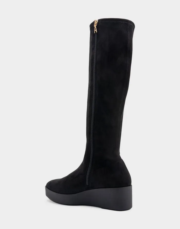 Aerosoles Comfortable Women039s Flatform Heel Tall Shaft Boot In Black Stretch Faux Suede Black Stretch Faux Suede Women Tall Boots