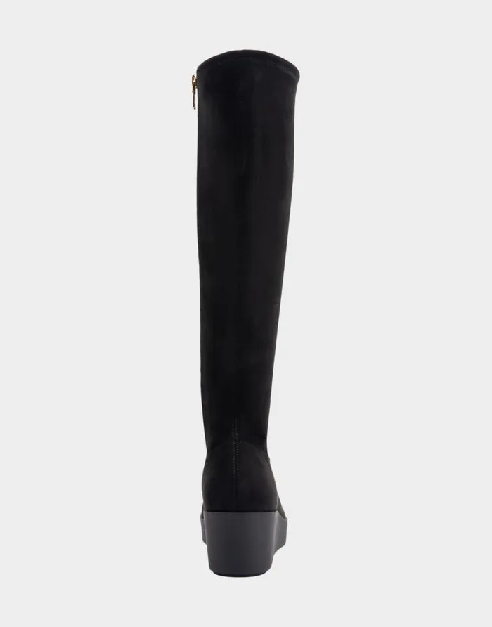 Aerosoles Comfortable Women039s Flatform Heel Tall Shaft Boot In Black Stretch Faux Suede Black Stretch Faux Suede Women Tall Boots
