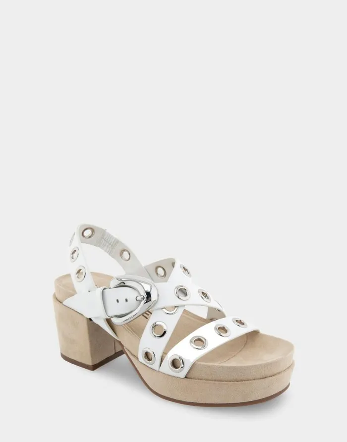Aerosoles Comfortable Women039s Grommeted Strappy Molded Footbed Platform Sandal In White Leather White Leather Women Platforms