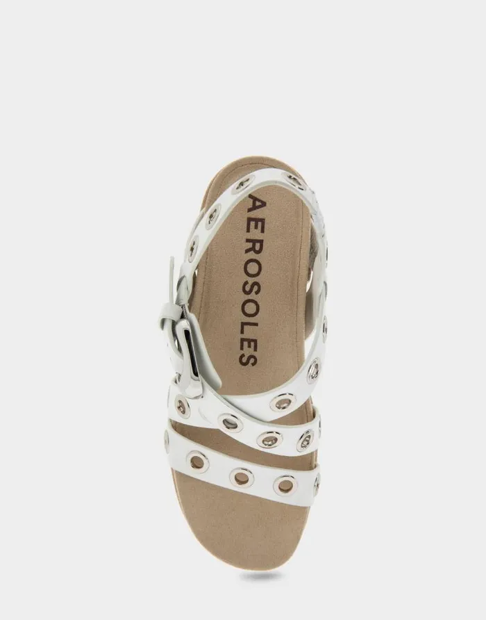 Aerosoles Comfortable Women039s Grommeted Strappy Molded Footbed Platform Sandal In White Leather White Leather Women Platforms