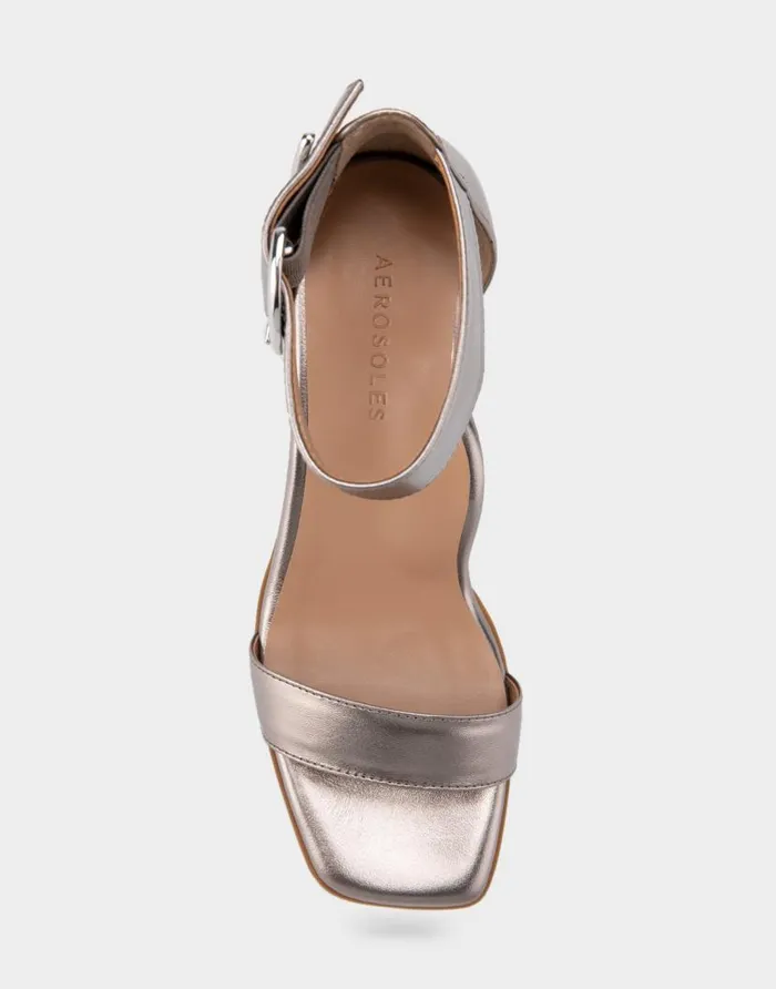Aerosoles Comfortable Women039s Heeled Sandal In Silver Genuine Leather Silver Metallic Leather Women Dress