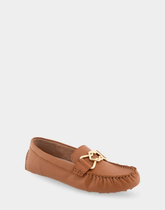 Aerosoles Comfortable Women039s Ornamented Driver In Tan Genuine Leather Tan Genuine Leather Women Loafers