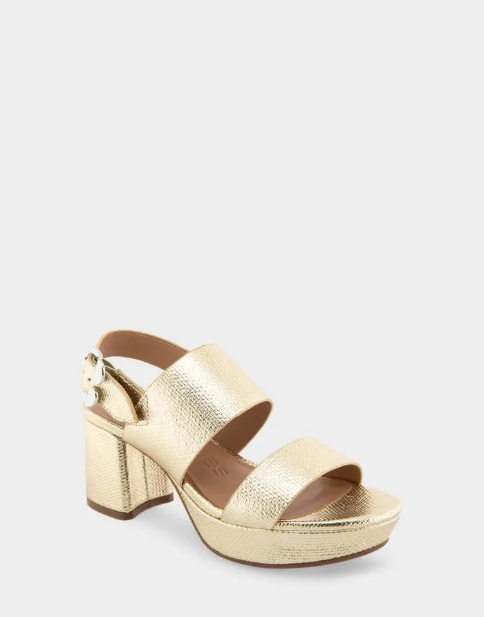 Aerosoles Comfortable Women039s Platform Sandal In Soft Gold Canvas Faux Leather Canvas Fabric Soft Gold Canvas Faux Leather Women Dress