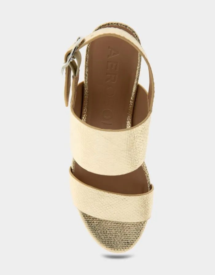 Aerosoles Comfortable Women039s Platform Sandal In Soft Gold Canvas Faux Leather Canvas Fabric Soft Gold Canvas Faux Leather Women Dress