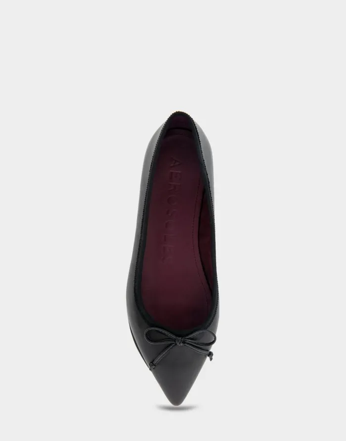 Aerosoles Comfortable Women039s Point Toe Flat In Black Leather Black Genuine Leather Women Dress
