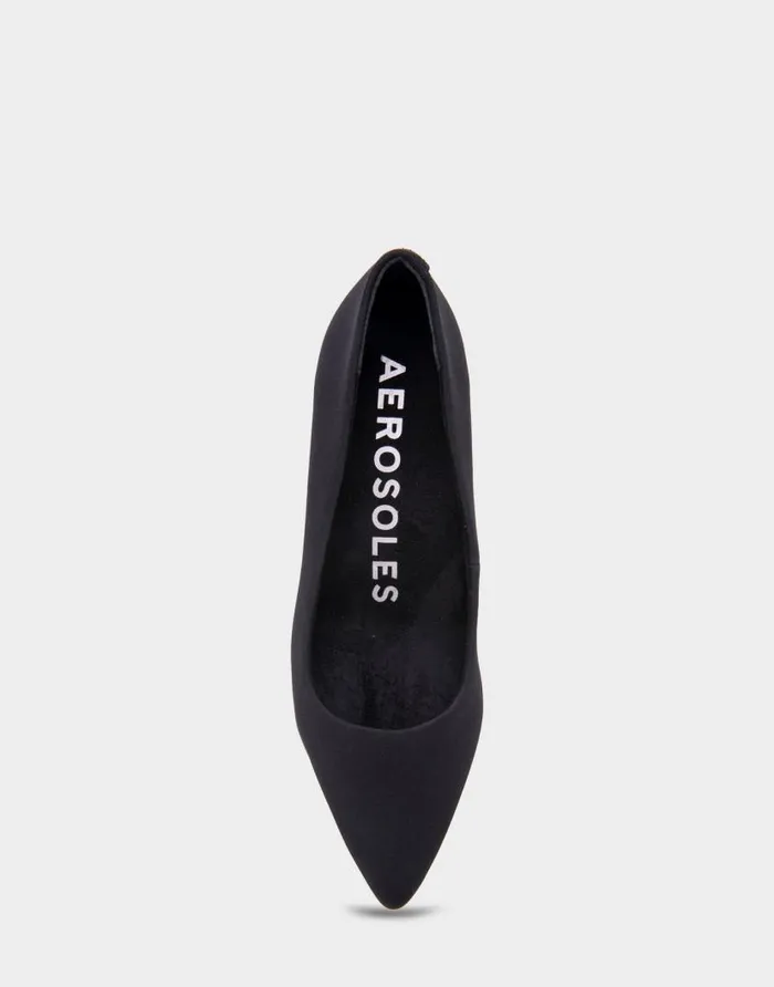 Aerosoles Comfortable Women039s Point Toe Kitten Heel Pump In Black Stretch Gabardine Fabric Black Stretch Gabardine Fabric Women Clogs and Mules