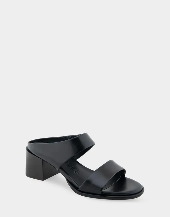 Aerosoles Comfortable Women039s Two Band Block Heel Sandal In Black Leather Black Leather Women Clogs and Mules
