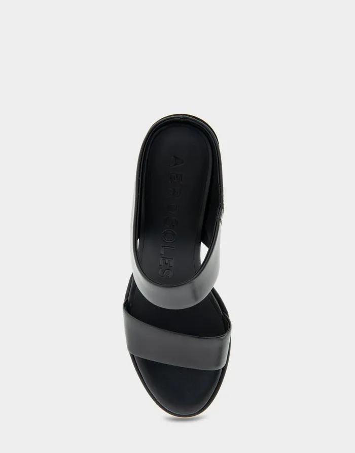 Aerosoles Comfortable Women039s Two Band Block Heel Sandal In Black Leather Black Leather Women Clogs and Mules