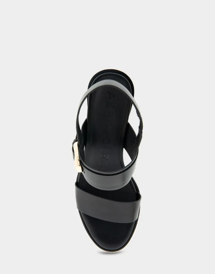 Aerosoles Comfortable Women039s Two Band Slingback Block Heel Sandal In Black Leather Black Leather Women Clogs and Mules