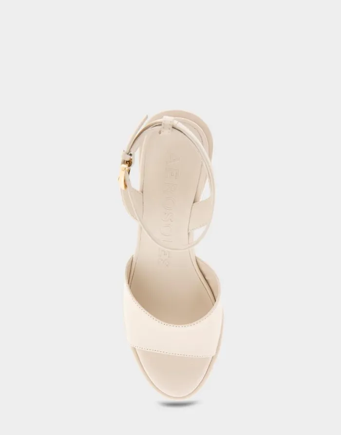 Aerosoles Comfortable Women039s Two Piece Ankle Strap Wedge Sandal In Eggnog Leather Eggnog Leather Women Dress