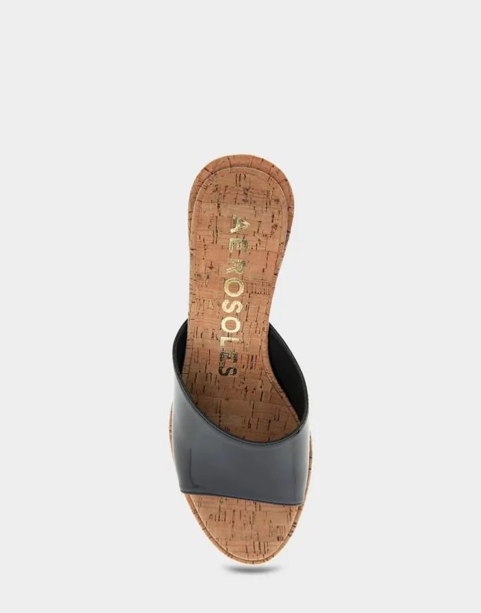 Aerosoles Comfortable Women039s Wedge Slide Sandal In Black Patent Faux Leather Black Patent Faux Leather Women Dress