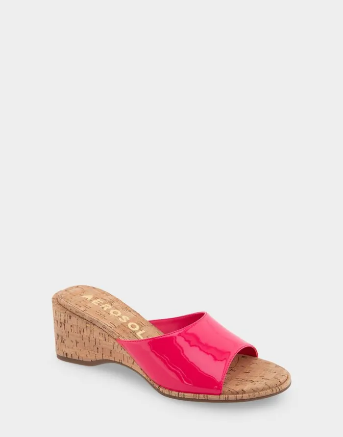 Aerosoles Comfortable Women039s Wedge Slide Sandal In Virtual Pink Patent Faux Leather Virtual Pink Patent Faux Leather Women Wedges