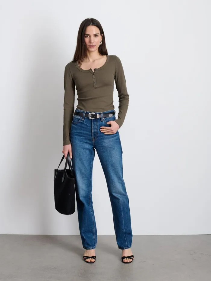 Alex Mill Tees Tanks Women Everyday Ribbed Henley Olive Grey Alex Mill Tees Tanks Women Everyday Ribbed Henley Olive Grey