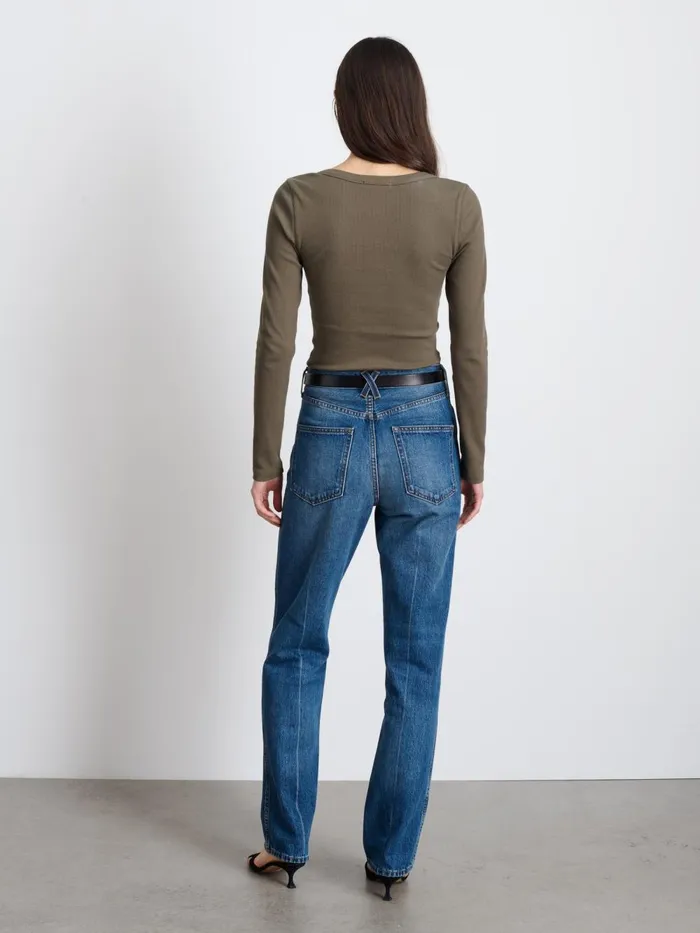 Alex Mill Tees Tanks Women Everyday Ribbed Henley Olive Grey Alex Mill Tees Tanks Women Everyday Ribbed Henley Olive Grey