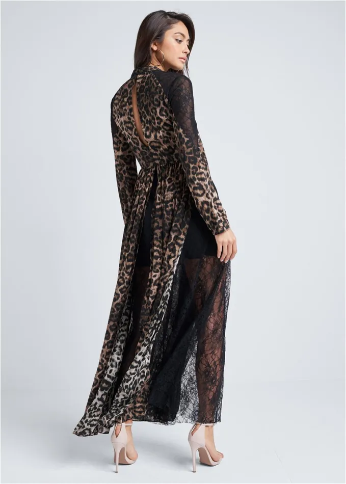 ANIMAL PRINT LACE DRESS Black Multi Women VENUS Maxi Dresses