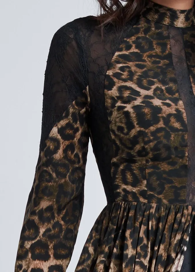 ANIMAL PRINT LACE DRESS Black Multi Women VENUS Maxi Dresses