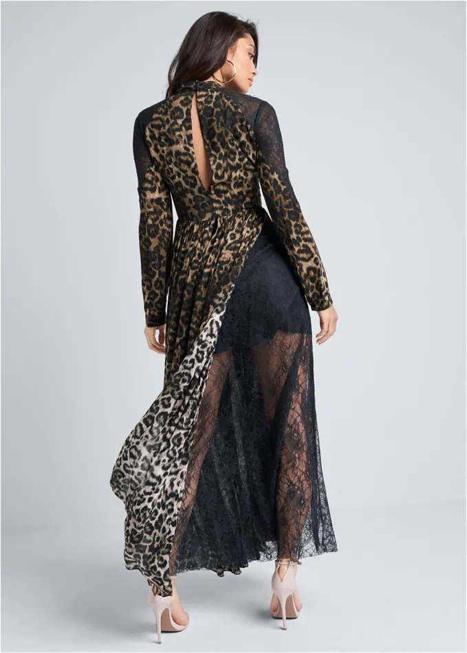 ANIMAL PRINT LACE DRESS Black Multi Women VENUS Maxi Dresses