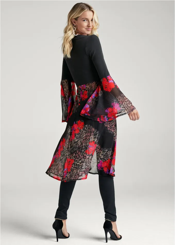 ANIMAL PRINT MAXI TOP Black Multi Women VENUS Night Out Tops