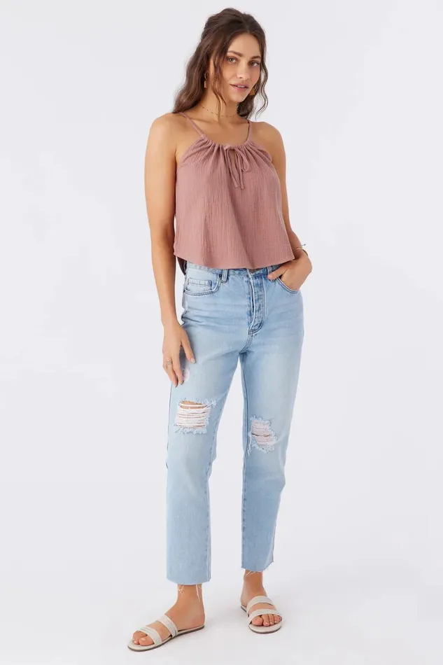 ANYA CRINKLE DOUBLE GAUZE TANK TOP Burlwood Women O039NEILL Collections