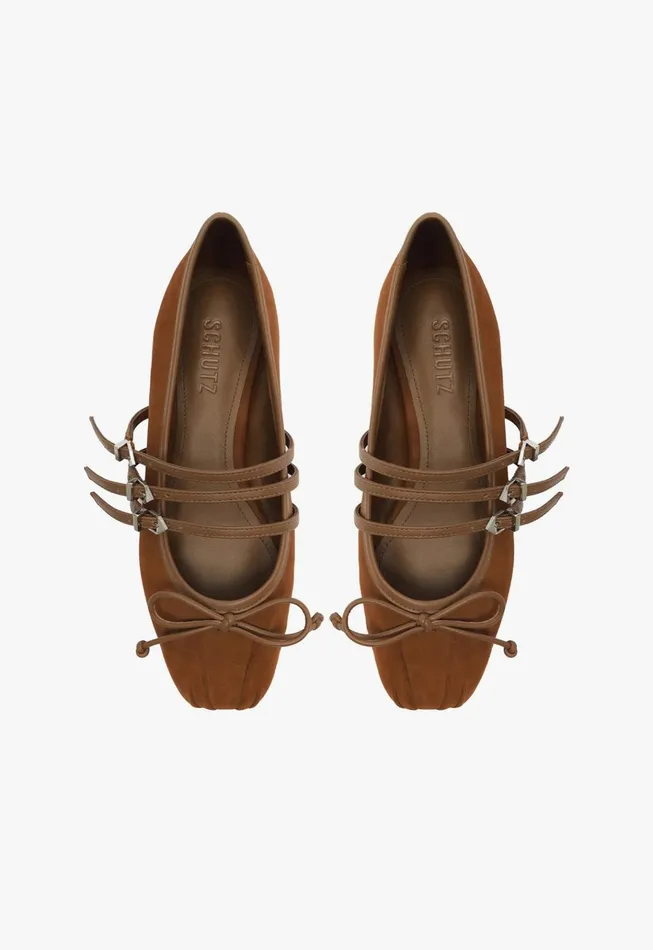 Arissa Strap Flat Dark Caramel Women Schutz Shoes Ballerinas