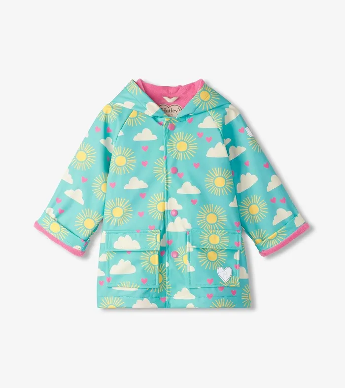 Baby and Toddler Girls Happy Skies ButtonUp Rain Jacket Hatley