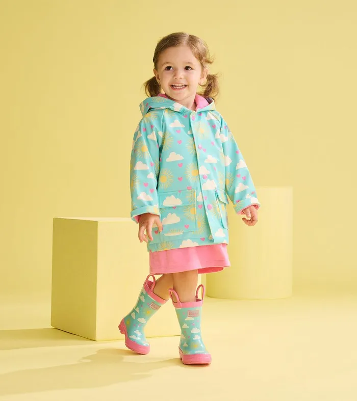Baby and Toddler Girls Happy Skies ButtonUp Rain Jacket Hatley