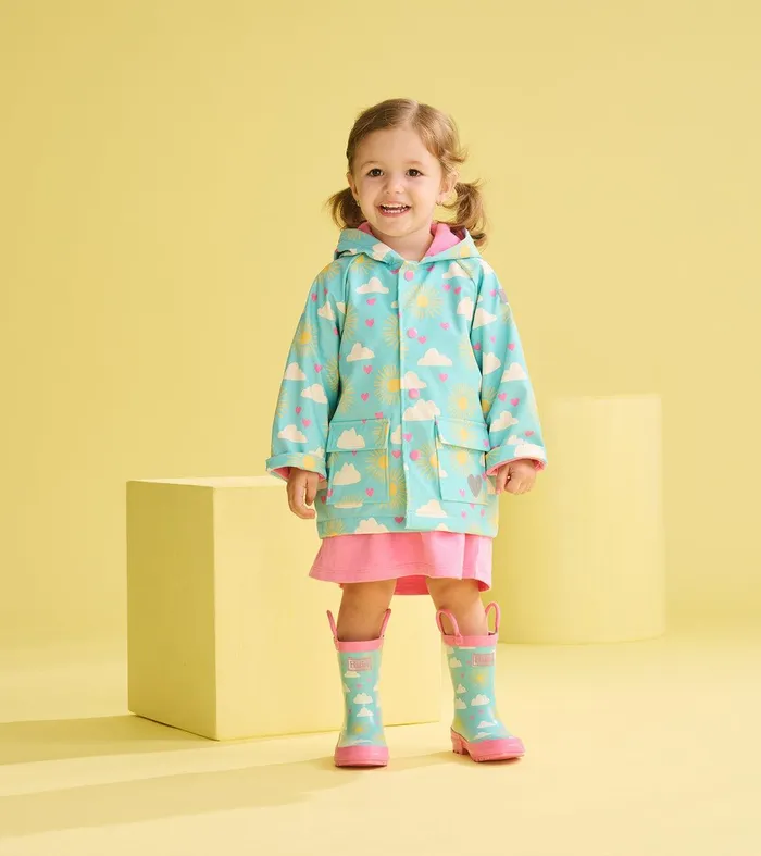 Baby and Toddler Girls Happy Skies ButtonUp Rain Jacket Hatley