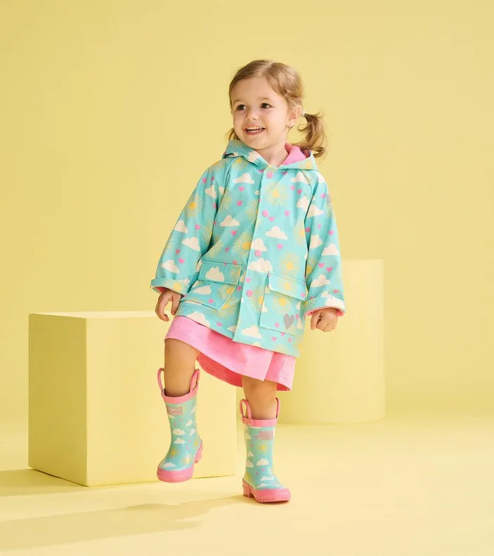 Baby and Toddler Girls Happy Skies ButtonUp Rain Jacket Hatley