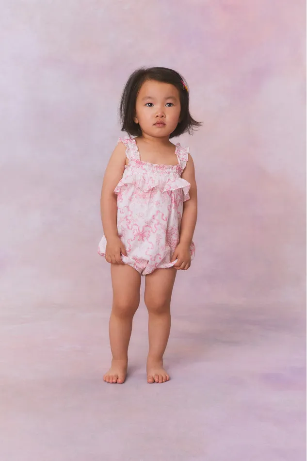 Baby Kids LoveShackFancy Baby Nadiana Floral Pinafore Bubblegum Blast