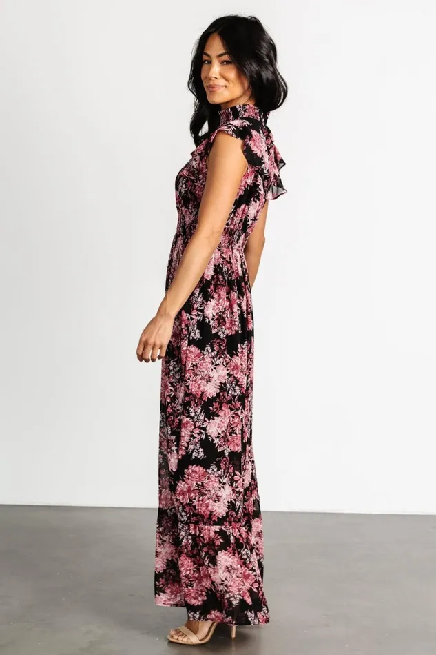 Baltic Born Bump Friendly Women Kearny Ruffle Maxi Dress Black Mauve