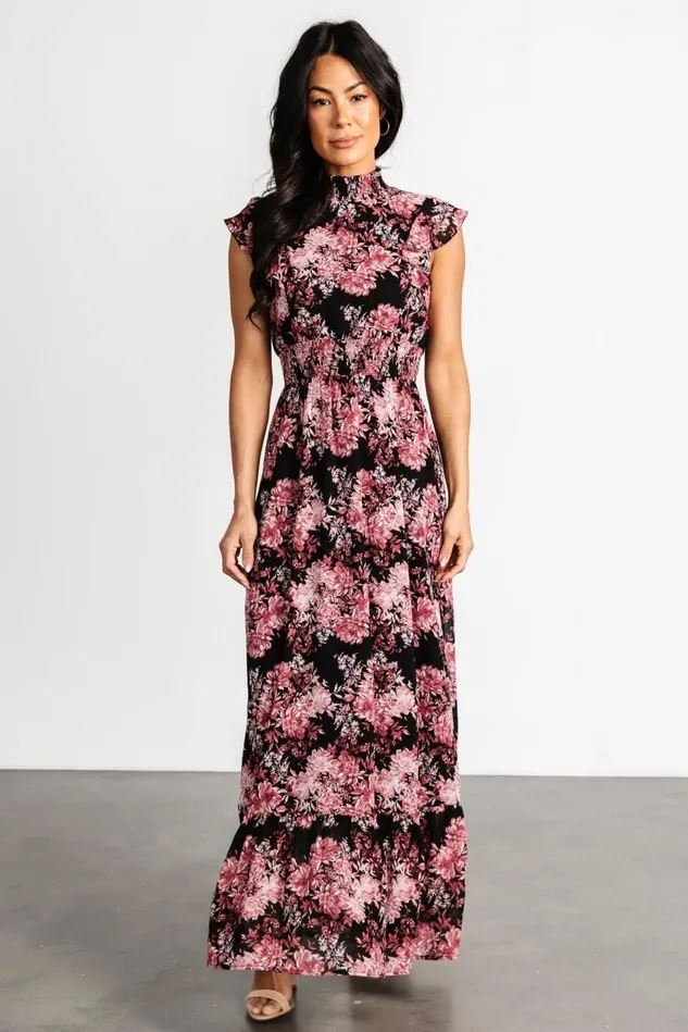 Baltic Born Bump Friendly Women Kearny Ruffle Maxi Dress Black Mauve