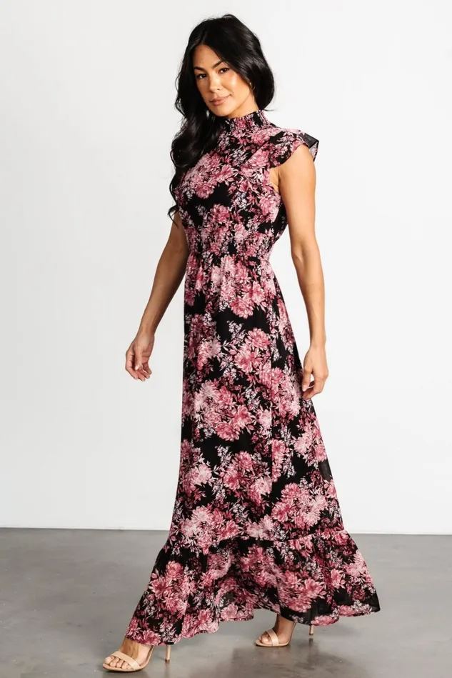 Baltic Born Bump Friendly Women Kearny Ruffle Maxi Dress Black Mauve