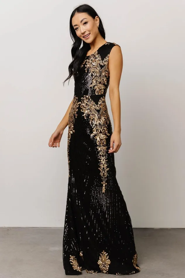 Baltic Born Embellished Sequin Women Azura Gown Black And Gold Baltic Born Embellished Sequin Women Azura Gown Black And Gold