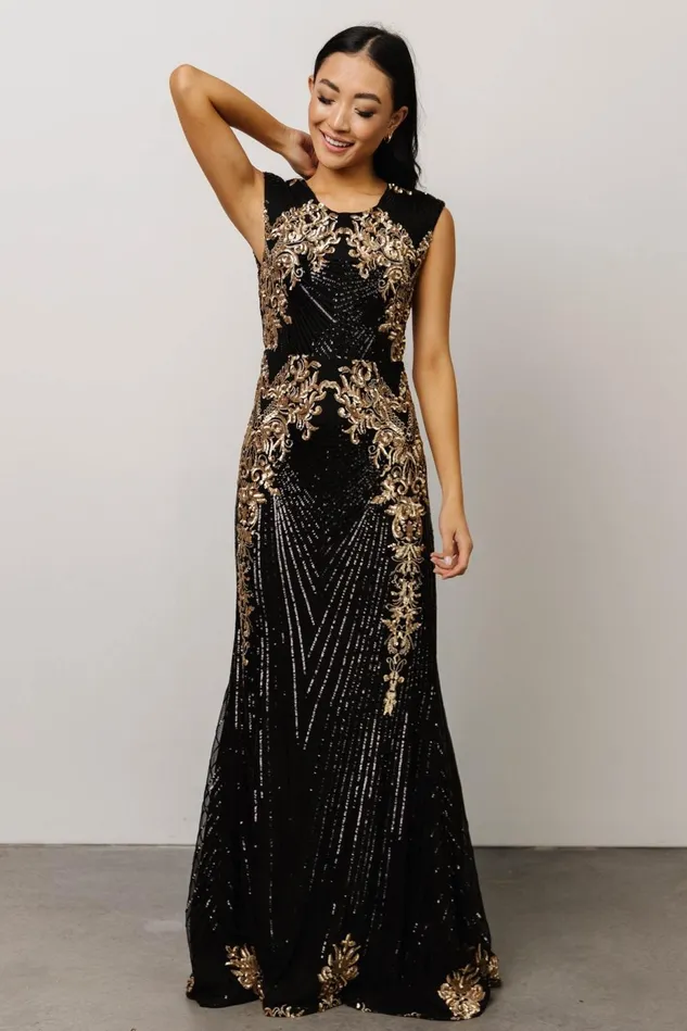 Baltic Born Embellished Sequin Women Azura Gown Black And Gold Baltic Born Embellished Sequin Women Azura Gown Black And Gold