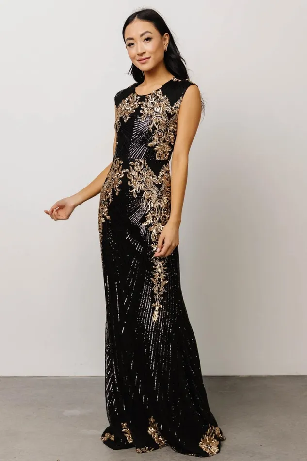 Baltic Born Embellished Sequin Women Azura Gown Black And Gold Baltic Born Embellished Sequin Women Azura Gown Black And Gold