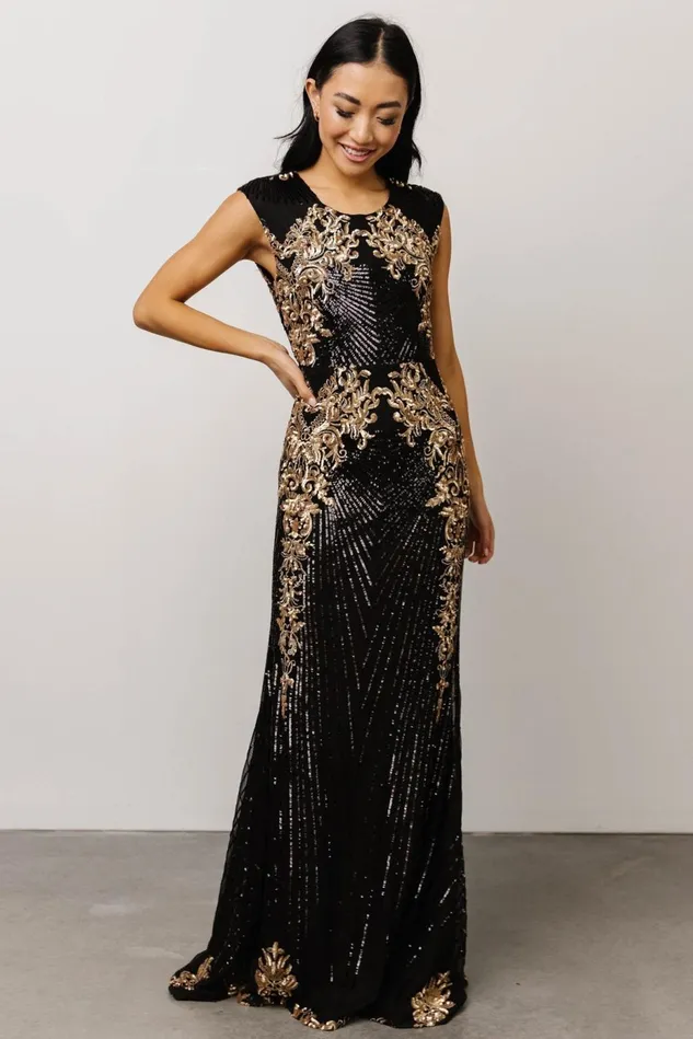 Baltic Born Embellished Sequin Women Azura Gown Black And Gold Baltic Born Embellished Sequin Women Azura Gown Black And Gold