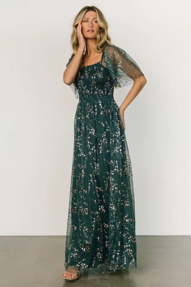 Baltic Born Embellished Sequin Women Cassandra Tulle Maxi Dress Green Gold Baltic Born Embellished Sequin Women Cassandra Tulle Maxi Dress Green Gold