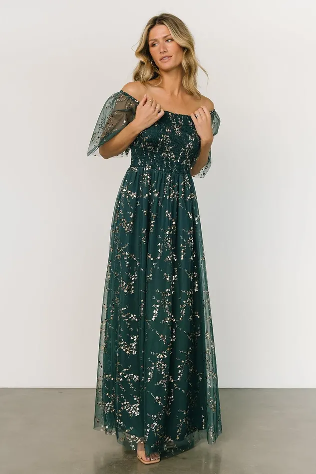 Baltic Born Embellished Sequin Women Cassandra Tulle Maxi Dress Green Gold Baltic Born Embellished Sequin Women Cassandra Tulle Maxi Dress Green Gold
